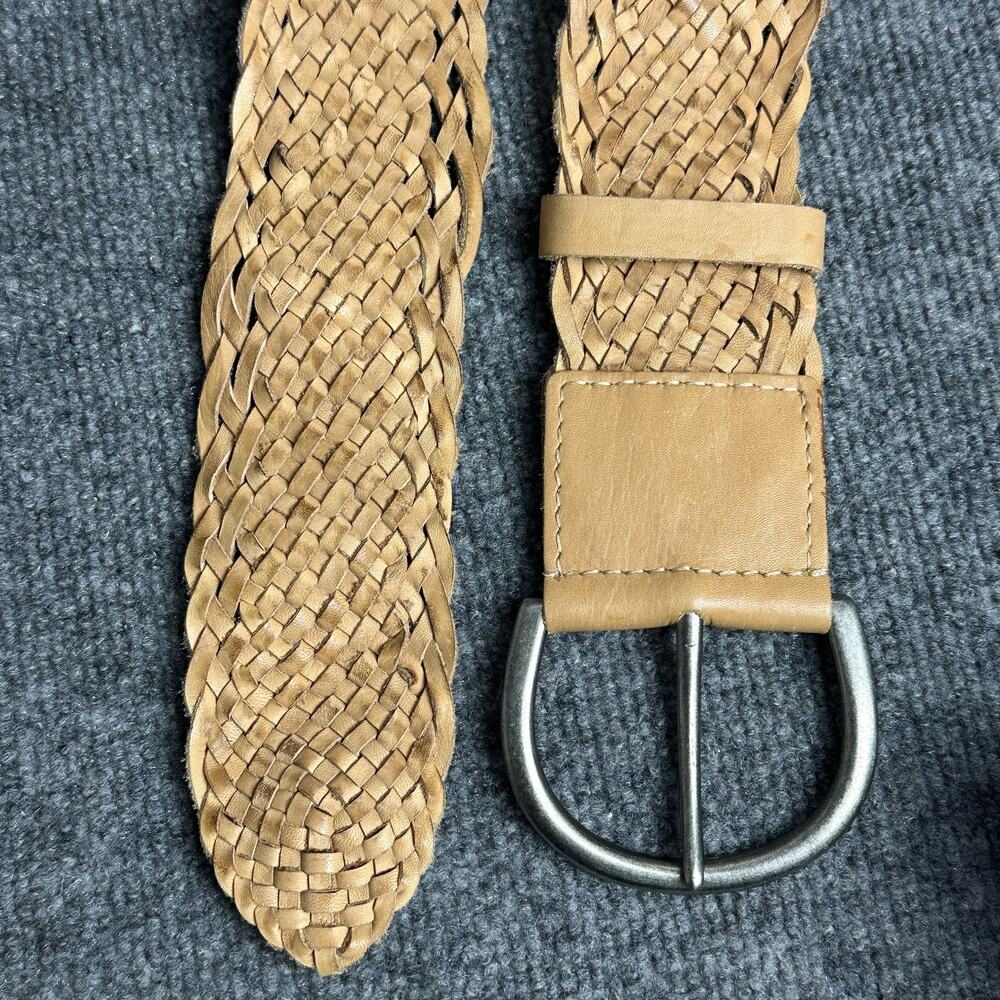Liz Claiborne 100% leather braided wide belt XL tan boho strap adjustable NWT - Picture 3 of 7
